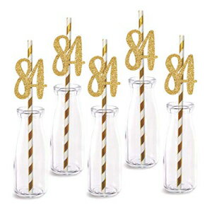 84Фλ楹ȥ24ѥåΥꥢ르ɥååȥֹϥåԡ84ǯѡƥȥ MAGJUCHE 84th Birthday Paper Straw Decor, 24-Pack Real Gold Glitter Cut-Out Numbers Happy 84 Years Party Decorative Str