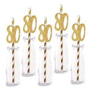 80Фλ楹ȥ24ѥåΥꥢ르ɥååȥֹϥåԡ80ǯѡƥȥ MAGJUCHE 80th Birthday Paper Straw Decor, 24-Pack Real Gold Glitter Cut-Out Numbers Happy 80 Years Party Decorative Str