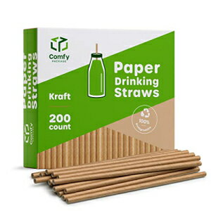 クラフト紙ストロー 200パック 100％生分解性＆インクフリー Comfy Package Kraft Paper Drinking Straws 200 Pack 100 Biodegradable Ink-free