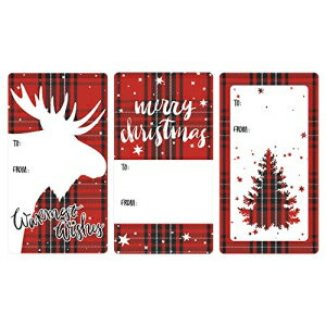 チェック柄のクリスマスピールアンドスティックギフトタグ-75ステッカー DISTINCTIVS Plaid Christmas Peel and Stick Gift Tags - 75 Stickers