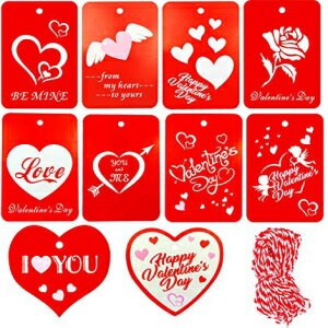 Akeydeco 100 Pieces Valentine Gift Tags,Red Kraft Paper Wedding Gift Tags with String for Valentine's Day Wedding Party Gift Wrapping Labeling - 10 Designs 1