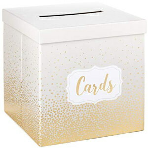 Hallmark 10インチ エレガントなカード受け取りボックス (パールとゴールドドット) 結婚式、卒業式、退職祝い、誕生日、オープンハウス、記念日用 Hallmark 10" Elegant Card Receiving Box (Pearl and Gold Dots) for Weddings, Graduations, Reti
