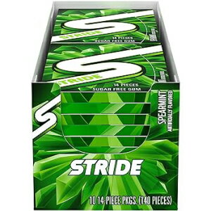 14 Count (Pack of 10), Spearmint, Stride Spearmint Sugar Free Gum, 10 Packs of 14 Pieces (140 Total Pieces)