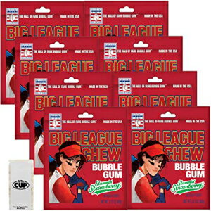 ガム Big League Chew 女性ソフトボール、スラミンストロベリーバブルガム、2.12 オンスポーチ (8 個パック) バイザカップシュガーフリーミント付き Big League Chew Female Softball, Slammin' Strawberry Bubble Gum, 2.12-Ounce Pouches (Pack of 8