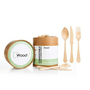 WoodU Elegant Disposable Wooden Forks, Spoons, Knives Set - 100 All-Natural, Eco-Friendly and Compostable - Alternative to Plastic Cutlery - Eco Biodegradable Replacements (Utensils 300 pc)