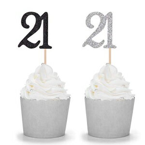 21ФѡƥʤΤ24ȥɤȥСΥåʥС21åץȥåѡ LightAParty 24 Counts Gold and Silver Glitter Number 21 Cupcake Toppers for 21th Birthday Decorations Party Supplies