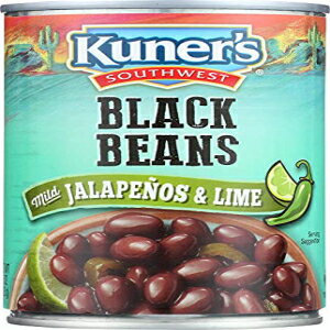 Kuner's Southwest • 缶詰黒豆 (12 パック)、ハラペーニョ入り、ベジタリアン、非遺伝子組み換え、天然グルテンフリー豆、米国で調達およびパッケージ化、15 オンス缶 Kuner's Southwest • Canned Black Beans (12 Pack), With Jalapeno, Vegetar