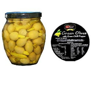アル リーフ グリーン オリーブ グリーンチリ詰め コーシャー シングル ジャー 992.2g Al Amin Foods Al Reef Green Olives Stuffed with Green Chili Kosher Single Jar 35oz Each