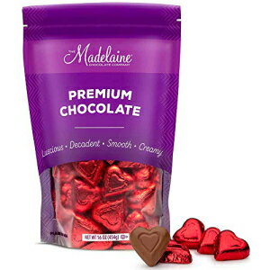 マデレーヌ プレミアム チョコレート ハート バレンタイン キャンディ - イタリア製ホイルで包まれたソリッド ミルク チョコレート ハート型キャンディ (レッド 1 ポンド) Madelaine Premium Chocolate Hearts Valentines Candy - Solid Milk Choco
