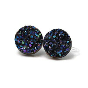 tFCNhW[Xg[CO^t[vX`bN|XgAp[v/u[12mm Pretty Smart Faux Druzy Stone Earrings Metal-Free Plastic Posts, Purple/Blue 12mm