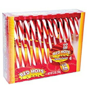 フェラーラ (1) ボックス オリジナル レッド ホット ケーン - 1 箱あたりシナモン風味のキャップ付き 12 個 - ホリデー クリスマス キャンディ - 正味重量 5.1オンス Ferrara (1) Box Original Red Hots Canes - 12 Cinnamon FLavored