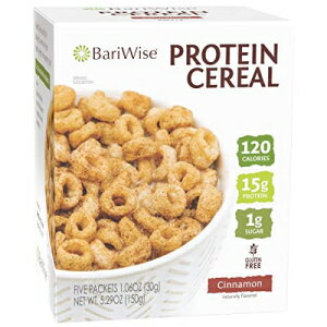 BariWise プロテイン ダイエット シリアル、シナモン - 正味炭水化物 6g、脂肪 3.5g、砂糖 1g、タンパク質 15g (5ct) BariWise Protein Diet Cereal, Cinnamon - 6g Net Carbs, 3.5g Fat, 1g Sugar, 15g Protein (5ct)
