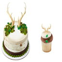 ̊pP[Lgbp[ & ̊pJbvP[LO 12 pbN Deer Antlers Cake Topper & 12 Pack Deer Antler Cupcake Rings