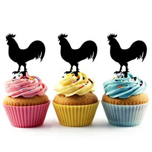 コームド ルースター シルエット アクリル カップケーキ トッパー 12 個 Combed Rooster Silhouette Acrylic Cupcake Toppers 12 pcs