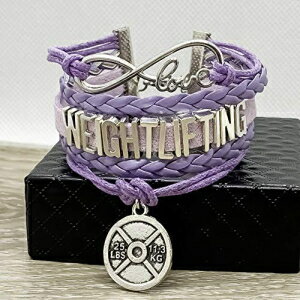 重量挙げパープルラップブレスレット編みこみ織りロープ25ポンドウェイトプレートチャーム Miss Fit Boutique Weightlifting Purple Wrap Bracelet Braided Woven Rope 25lbs Weight Plate Charm