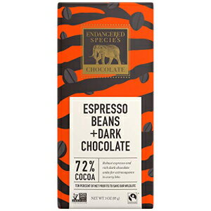 絶滅危惧種のチョコレートバー リッチダークチョコレートバー 72 カカオとエスプレッソ豆 米国でローストされたフェアトレードコーヒー豆から作られています。ビーガン＆グルテンフリー 3オンスバー(12本パック) Endangered Species Chocolate