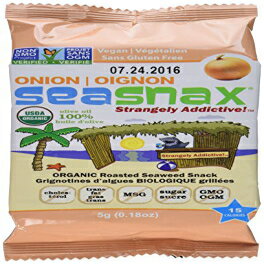 SeaSnax オーガニック ロースト海藻スナック グラブアンドゴー、トーストオニオン、0.18 オンス (24 個パック) SeaSnax Organic Roaste..