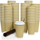Galashield 80 Sets Disposable Coffee Cups with Lids 16 Oz Hot Paper Coffee Cups with Lids Insulated Ripple Tea Cup Travel To Go with Stirring Straws and Napkins Black