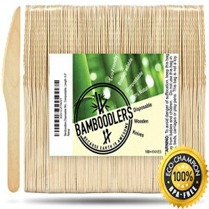 Bamboodlers の使い捨て木製ナイフ | 100% 天然、環境に優しく、生分解性、堆肥化可能 - 地球は素晴らしいからです。100～6.5インチのナイフのパック。 Disposable Wooden Knives by Bamboodlers | 100% All-Natural, Eco-Friendly, Biodegradable,