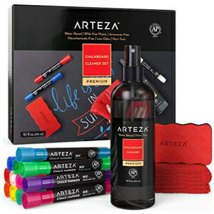 Arteza 黒板クリーナーセット 12色アソートチョークマーカー、磁気イレーザー、10オンスクリーナー、マ..