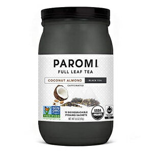 パロミ ティー オーガニック ココナッツ アーモンド ブラック ティー、ピラミッド型ティーバッグ 15 個 - 非遺伝子組み換え Paromi Tea Organic Coconut Almond Black Tea, 15 Pyramid Tea Bags - Non-GMO
