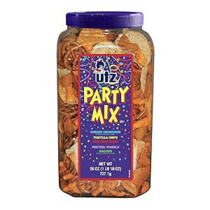 Utz Party Mix - 26 Ounce Barrel - Tasty Snack Mix Includes Corn/Nacho Tortillas, Pretzels, BBQ Corn Chips and Cheese Curls, Easy and Quick Party Snacks, Cholesterol Free and Trans-Fat Free