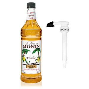 Monin - モナン BPA フリーポンプ付きバニラシロップ 箱入り 多用途なフレーバー コーヒー シェイク カクテルに最適 グルテンフリー 非遺伝子組み換え (1 リットル) Monin - Vanilla Syrup with Monin BPA Free Pump, Boxed, Versatile Flavor