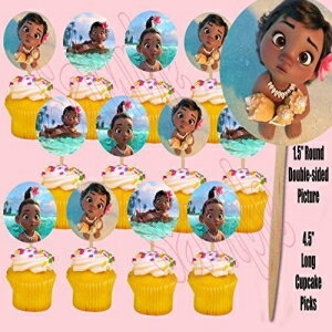 楽天GlomarketParty Over Here ベイビー モアナ ハワイアン映画 両面カップケーキピック ケーキトッパー - 12個 Party Over Here Baby Moana Hawaiian Movie Double-Sided Cupcake Picks Cake Toppers -12 pcs