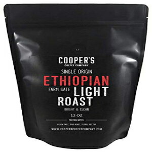 エチオピアの大胆なライトローストグレード1、挽いたコーヒー、自然乾燥処理されたマイクロロットシングルオリジンファームゲート直接取引、濃い明るい大胆で芳香のあるコーヒー、グルメコーヒー-12オンスのバッグ Cooper's Cask Coffee Ethiopian Bold Light Roast