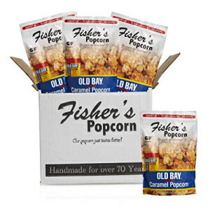 フィッシャーズ ポップコーン オールドベイ 味付けキャラメルポップコーン、グルテンフリー、シンプルな材料、手作り、保存料不使用、トランス脂肪ゼロ、10オンスバッグ（4個パック） Fisher's Popcorn Old Bay Seasoned Caramel Popcorn, Gluten Free, Simp