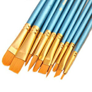 ONE HAPPY CHOICEアクリル オイル 水彩画用の10個の合成ヘアペイントブラシ ブルーの1セット ONE HAPPY CHOICE 1 Set of 10 Pieces Synthetic Hair Paint Brushes, Blue, for Acrylic, Oil and Watercolor Painting