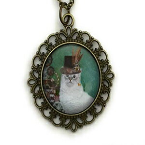 白猫ネックレス - シルクハットをかぶったスチームパンクキティ White Cat Necklace - Steampunk Kitty in Top Hat