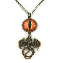 IWAC̃hSlbNX Fern & Filigree Dragon Necklace with Orange Eye