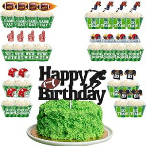アメリカンフットボール ハッピーバースデーケーキトッパー ラグビーボール カップケーキトッパー 男性 子供 女性 スーパーボウルパーティー タッチダウンテーマパーティー用品 25個 American Football Happy Birthday Cake Topper Rugby Ball Cupcake To