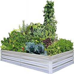 8x4x1ft Silver FOYUEE Galvanized Raised Garden Beds for Vegetables Large Metal Planter Box Steel Kit Flower Herb 8x4x1ft