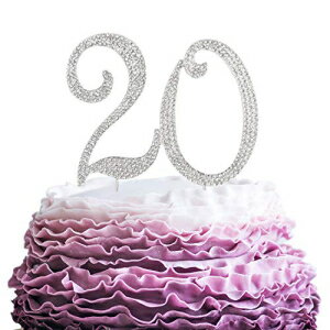LINGPAR 20歳の誕生日ケーキトッパー - 新しい最高のクリスタルラインストーン 結婚20周年または20歳のケーキトッパー パーティーデコレーション シルバー LINGPAR 20 Years Birthday Cake Topper - New Best Crystal Rhinestone 20th Wedding Anniversa