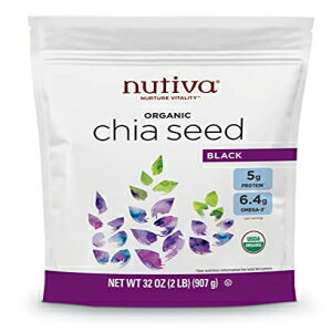 Nutiva USDAオーガニックプレミアム栄養豊富な生ブラックチアシード、タンパク質5g、食物繊維10gを含み..