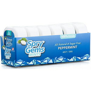 Spry キシリトール ジェムズ ミント、ナチュラル ペパーミント、40ct (6 パック) Spry Xylitol Gems Mints, Natural Peppermint, 40ct (6 Pack)