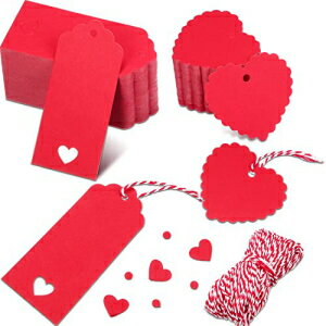 バレンタインレッドギフトタグ 赤いハート型クラフトタグ 200枚 紙ラベルタグ 文字列付き アートや工芸品用のクラフトタグ バレンタインデー 結婚式 クリスマスやホリデーに Valentine Red Gift Tags Red Heart Shape Kraft Tags 200 Pieces Paper Labe