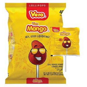 Vero Mango, チリで覆われたマンゴー風味のロリポップ、40 個 Vero Mango, Chili Covered Mango Flavored Lollipops, 40 Pieces