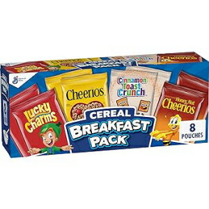 General Mills Breakfast Cereal Variety Pack, Lucky Charms, Cinnamon Toast Crunch, and Cheerios Varieties, Single Serve Snacks, 9.14 oz (8 Pouches)