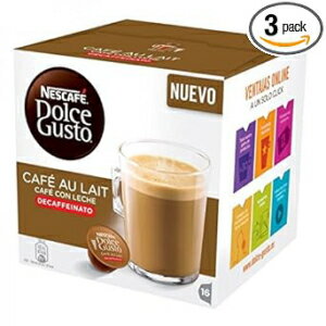 Nescafe DOLCE GUSTO Pods/ Capsules - CAFE AU LAIT DECAFFEINATED (NEW) = 16 count (pack of 3)