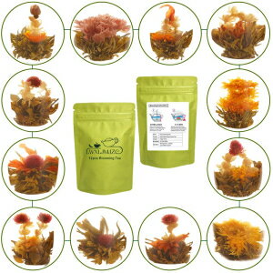 12pcs blooming flower green tea, LWXLJMJZC－12pcs Individually Wrapped Blooming Tea，Jasmine Flowering Tea, Green Tea with F－Gifts For Tea Lovers (12 Different Flavors)