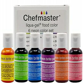 Chefmaster - Neon Liqua-Gel Food Coloring - Fade Resistant Food Coloring - 6 Pack of 20ml Bottles - Stunning, Vivid Colors with Lightweight and Easy-To-Blend Formula - Made in the USA