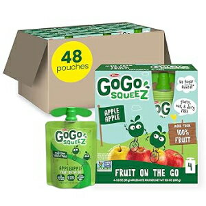Apple Apple, GoGo squeeZ Fruit on the Go, Apple Apple, 3.2 oz (Pack of 48), Unsweetened Fruit Snacks for Kids, Gluten Free, Nut Free and Dairy Free, Reclosable Cap, BPA Free Pouches