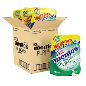 楽天GlomarketMentos Pure Fresh Sugar-Free Chewing Gum with Xylitol, Spearmint, 120 Piece Resealable Bag （Bulk Pack of 4）