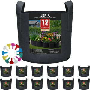 7 Gallons JERIA 12-Pack 7 Gallon Vegetable/Flower/Plant Grow Bags Aeration Fabric Pots with Handles Black Come with 12 Pcs Plant Labels