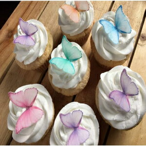 CHOCKACAKE Edible Wafer Paper Butterflies - Set of 24 Purple Pink Green - Cake Decorations, Cupcake Topper