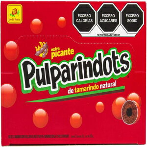 De La Rosa Pulparindots Tamarind Extra Hot, 12 Packets, 10 Pcs EA. Authentic Mexican Candy