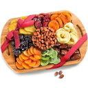 ドライフルーツとナッツを記念品の竹まな板に入れたハンドル付きサービングトレイ Dried Fruit and Nuts in Keepsake Bamboo Cutting Board Serving Tray with Handles